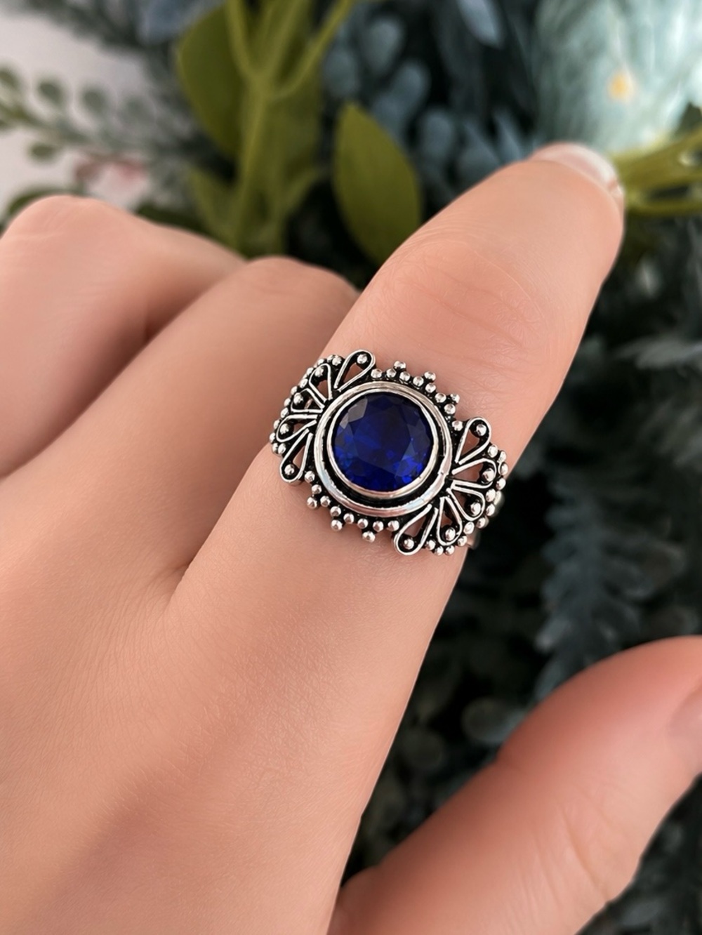 Handcrafted Faceted Tanzanite Sterling Silver Ring-Sz 8